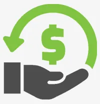Hand holding a dollar sign with an arrow around it.